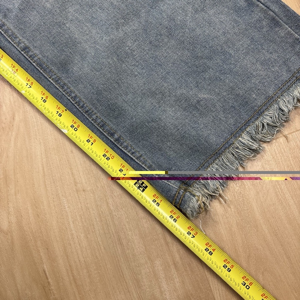 Y2K Super Wide Leg Flare Acid Wash Womens Jeans 28 High Waist Festival Frayed - Picture 7 of 9